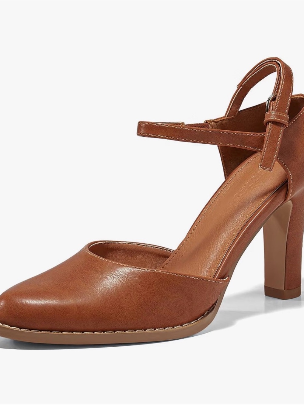 Women's Coutgo Brown Faux Leather Ankle-Strap Pump